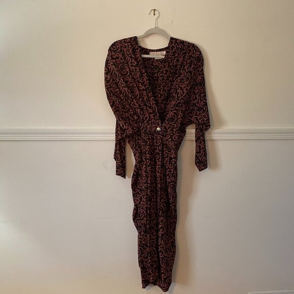 Vintage‎ 100% Silk Black and Pink Patterned Wrap Dress Size 12 - Picture 1 of 5
